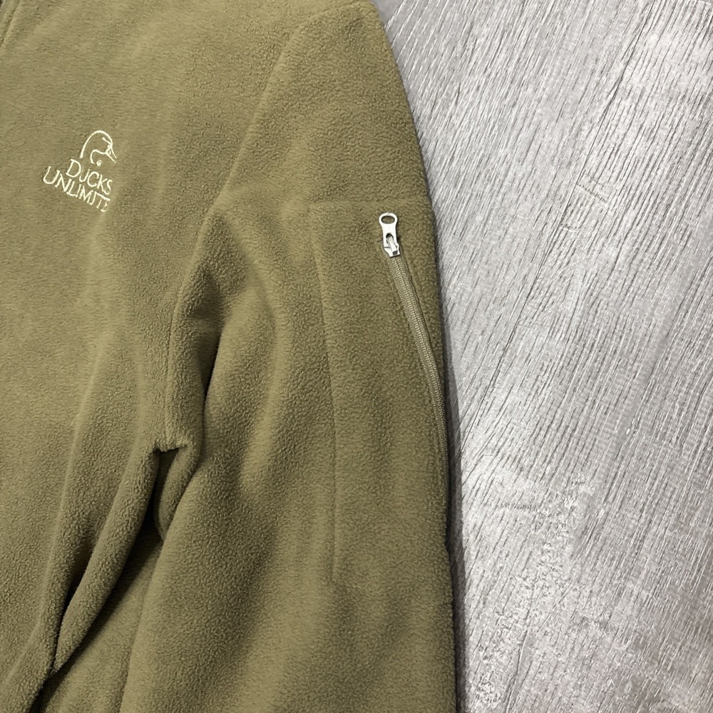 Ducks Unlimited Fleece Jacket Full Zip Olive Green Camo Collar Mens Size Large - Picture 4 of 6